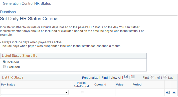 Set Daily HR Status Criteria page