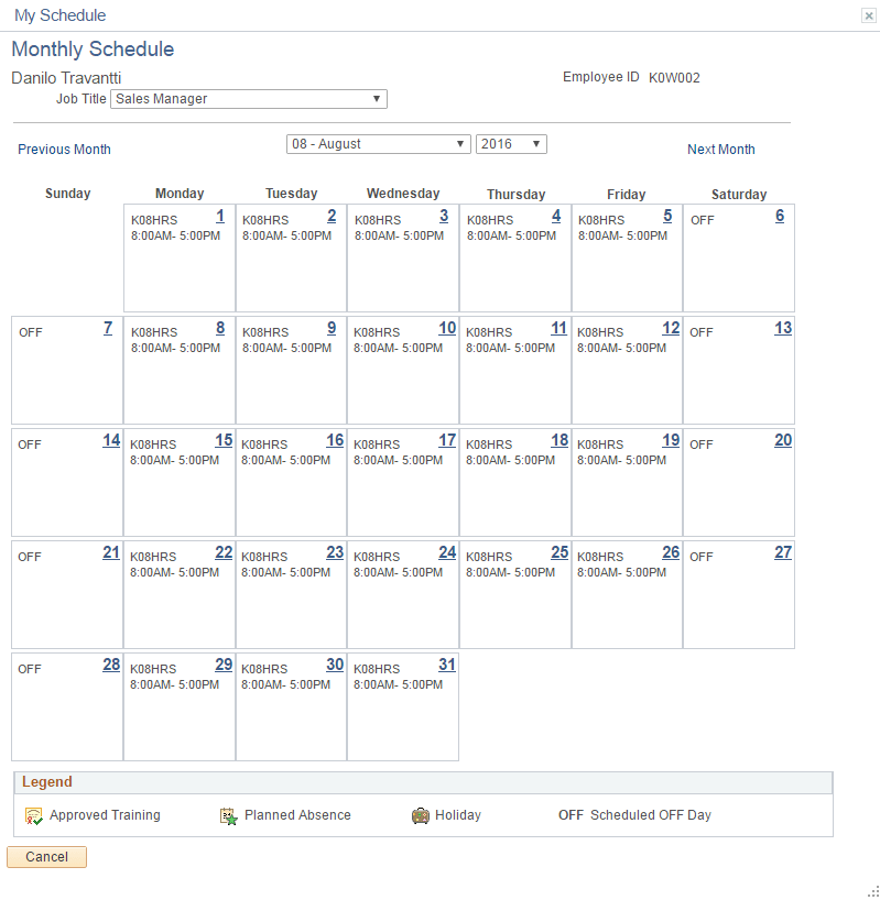 Monthly Schedule page