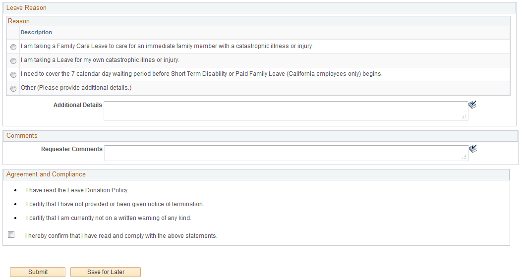 Request to Receive Donated Leave page (2 of 2)