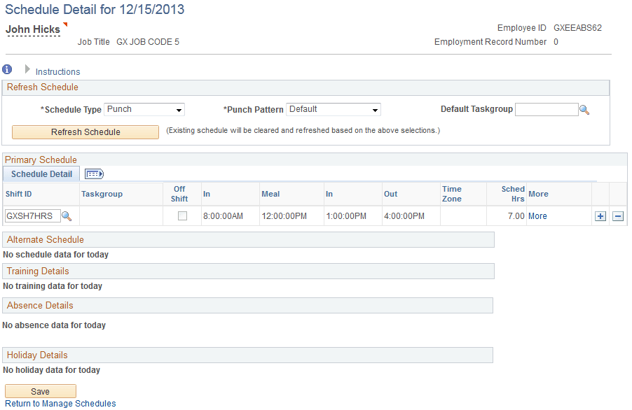 <>Schedule Detail for <date> page