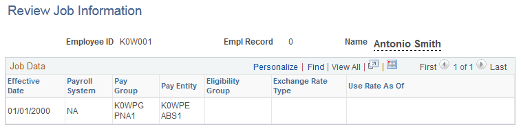 Review Job Information page
