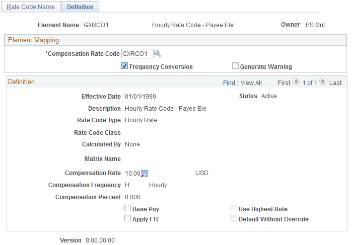 Rate Codes - Definition page