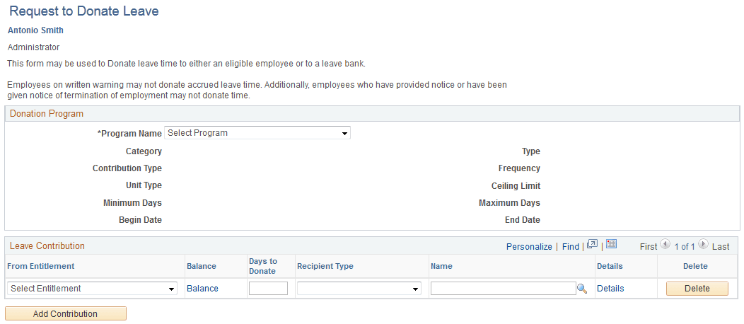 Request to Donate Leave page (1 of 2)