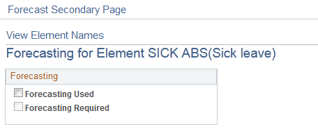 <>Element Name - Forecasting for Element <name> page