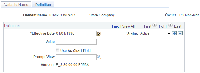 Variables - Definition page