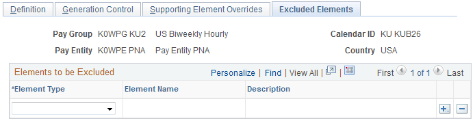 Calendars - Excluded Elements page