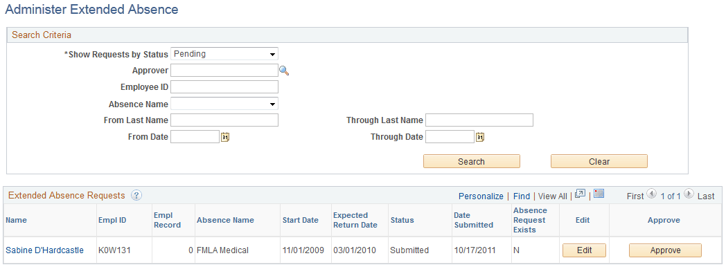 Administer Extended Absence page