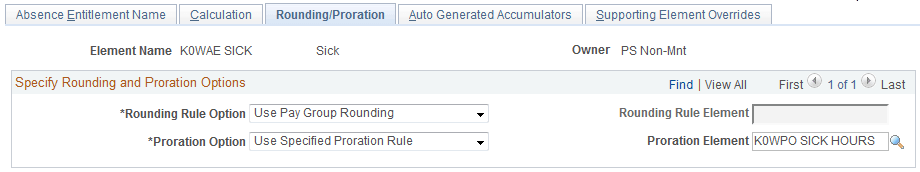 Absence Entitlements - Rounding/Proration page
