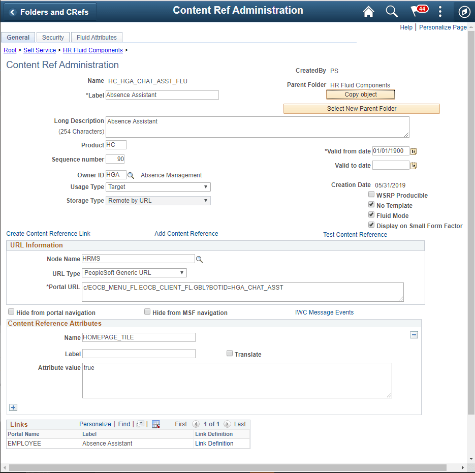 Content Ref Administration page