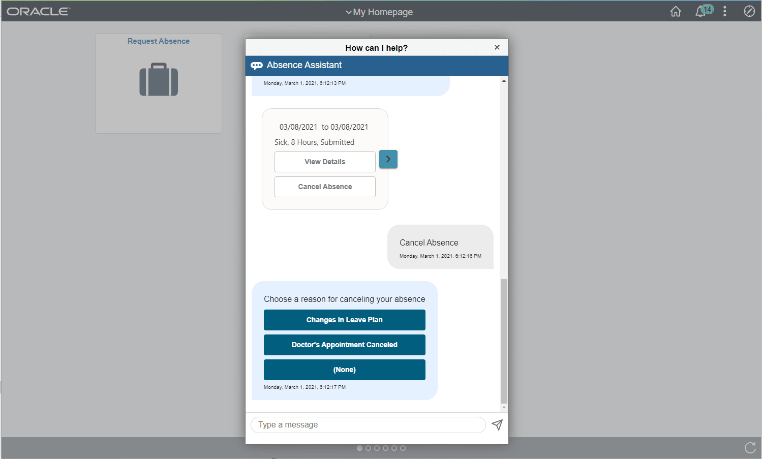 Absence Assistant with Cancel Absence Details