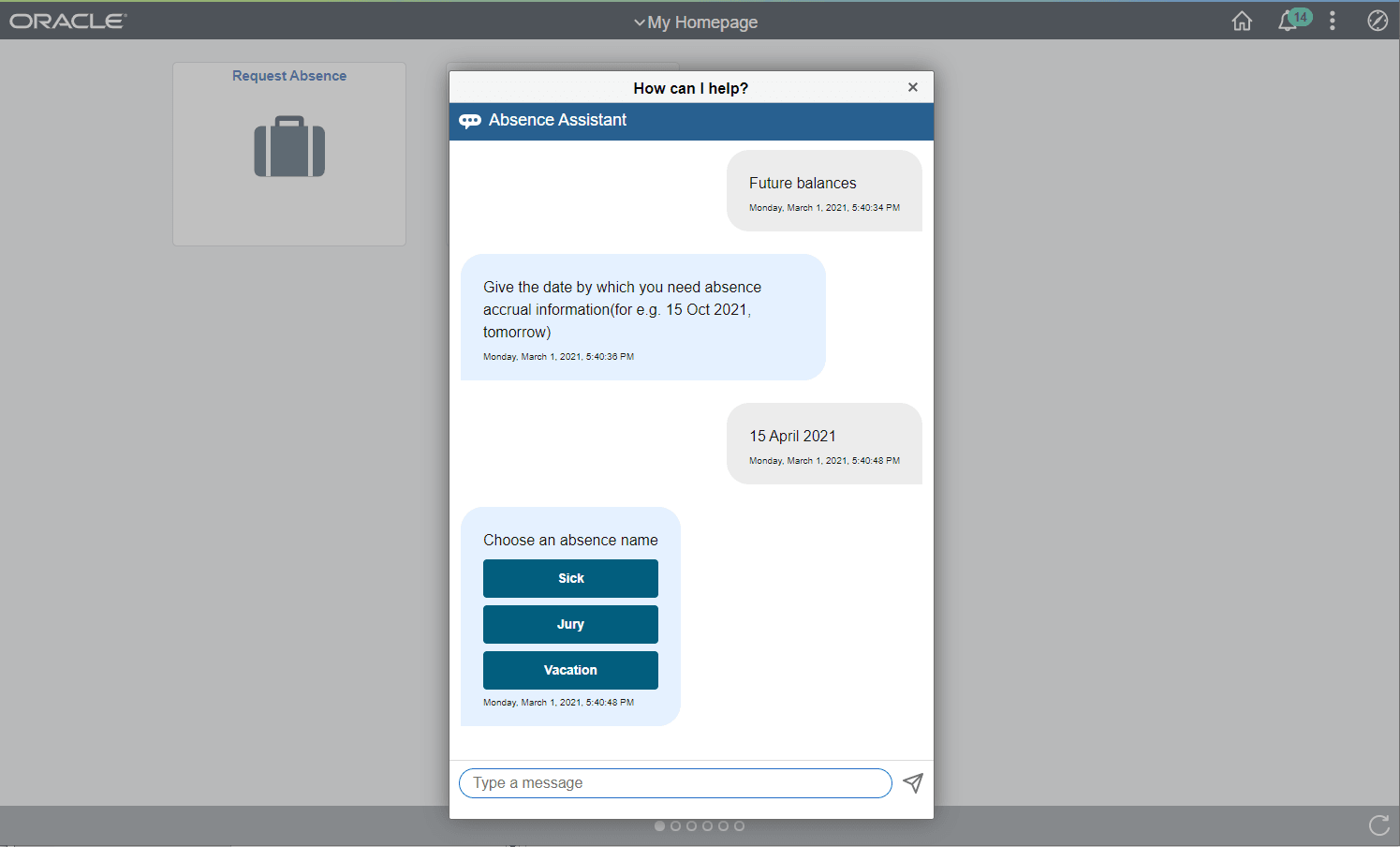 Absence Assistant with Absence Name Entry