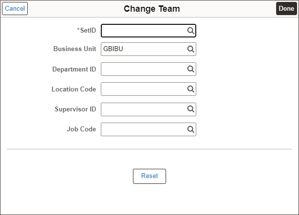 Change Team modal