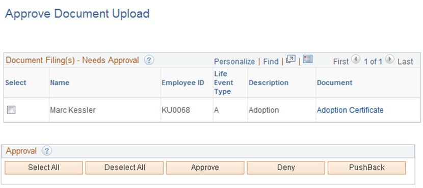 Approve Document Upload page