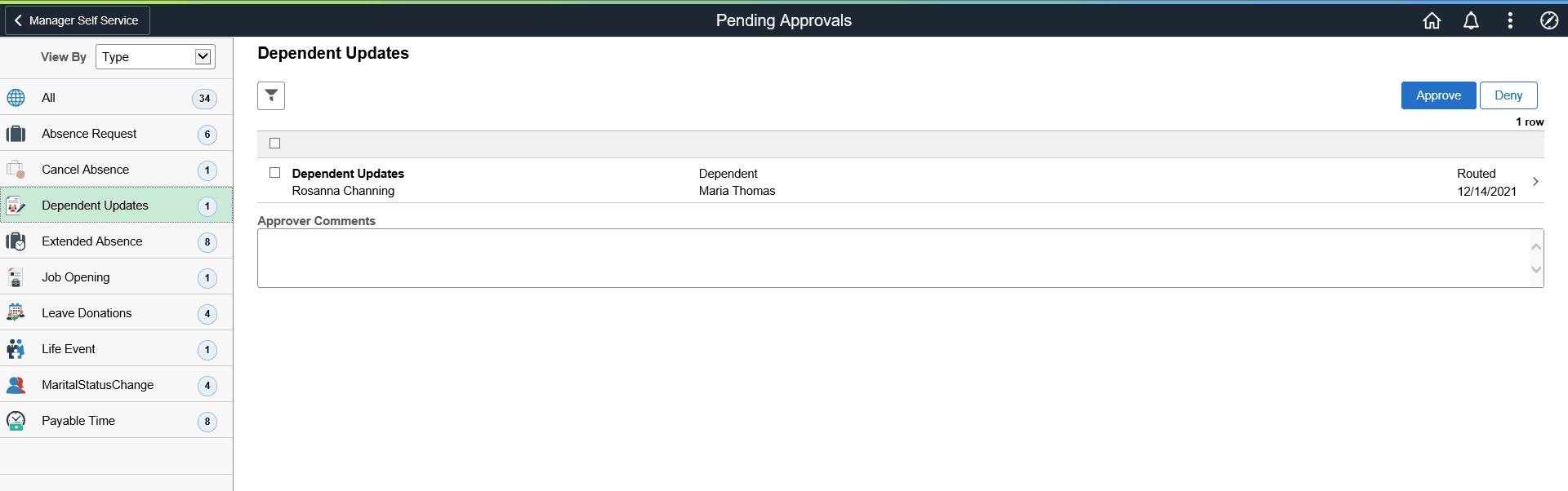 Pending Approvals for Dependents
