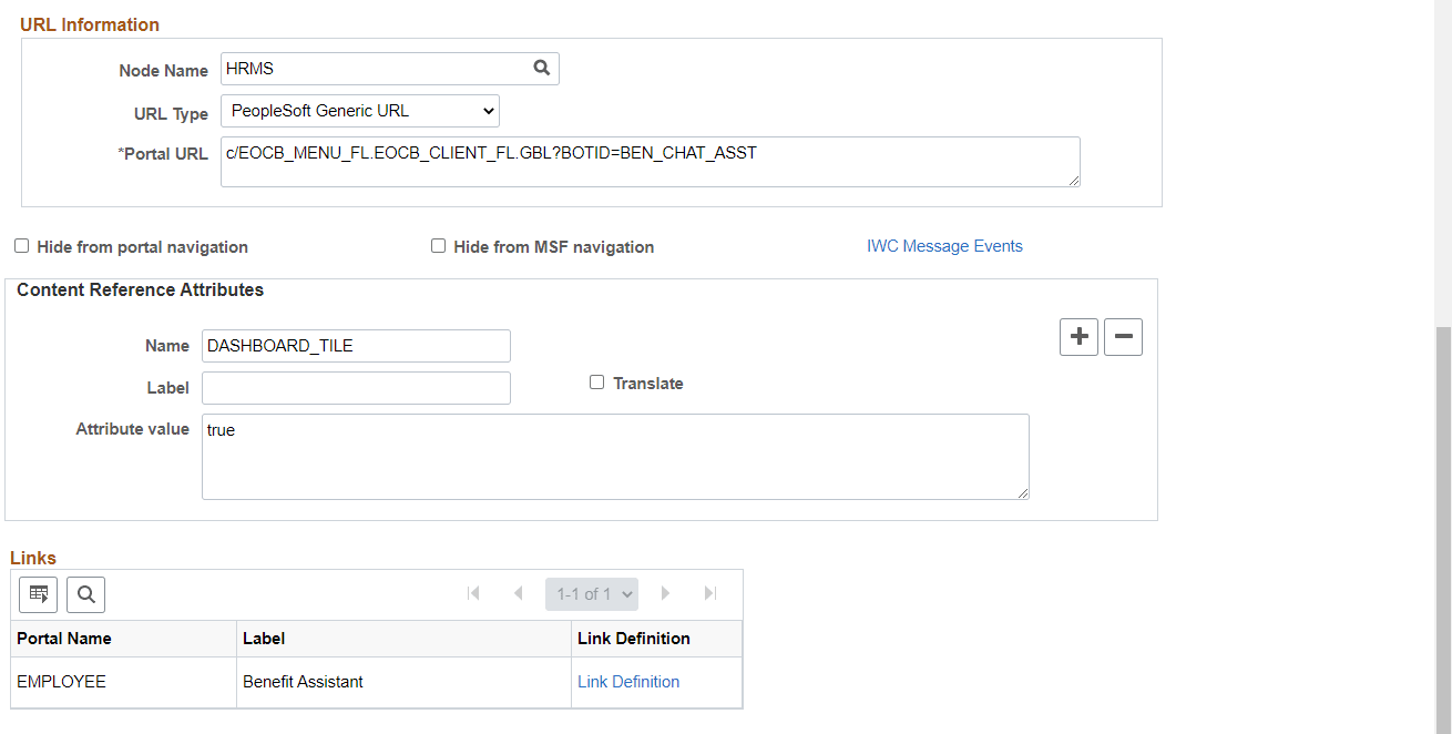 Content Ref Administration page (2 of 2)