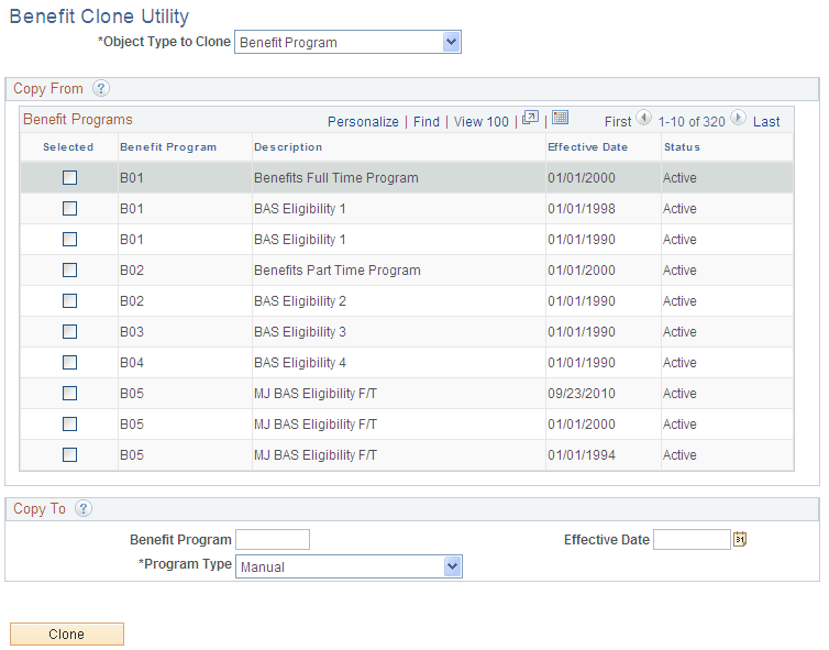 Benefit Clone Utility page