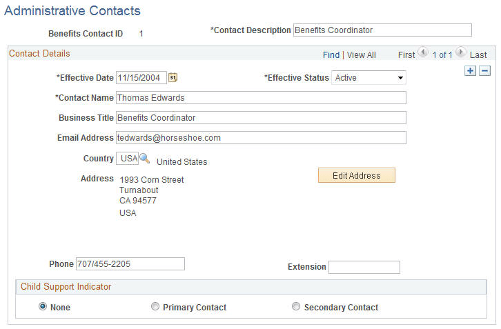 Administrative Contacts page