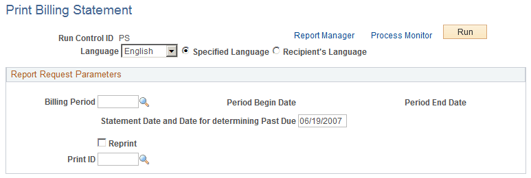 Print Billing Statement page
