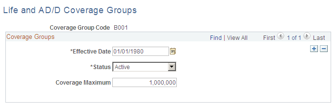 Life and AD/D Coverage Groups page