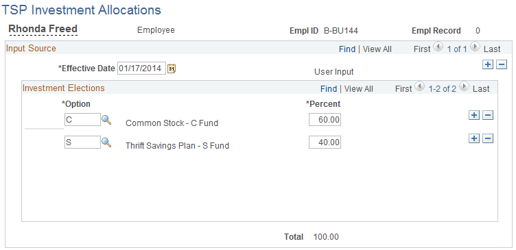TSP Investment Allocations page