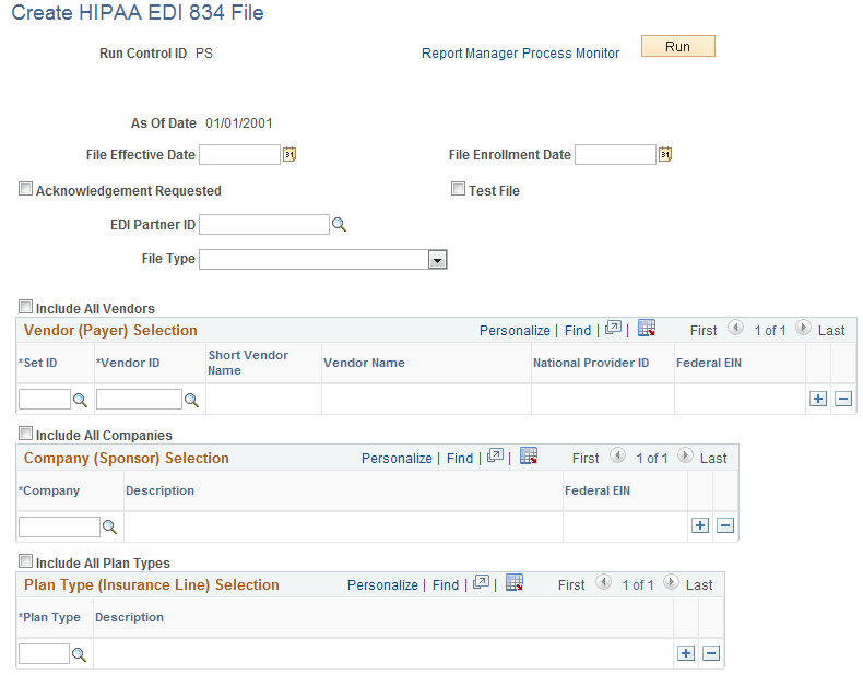 Create HIPAA EDI 834 File page, 1 of 2