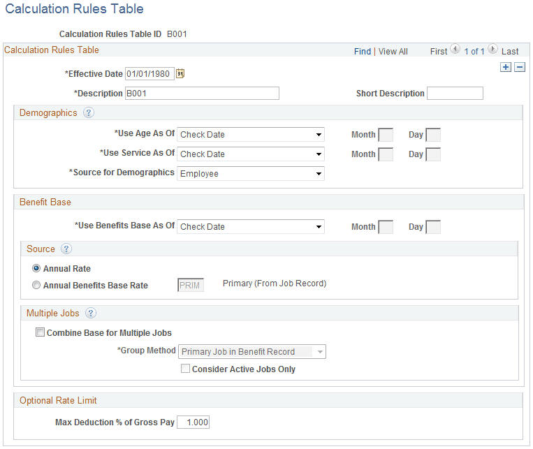 Calculation Rules Table page