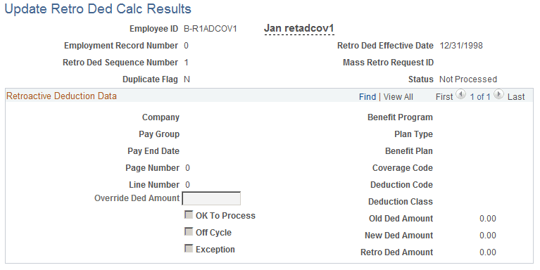 Update Retro Ded Calc Results page