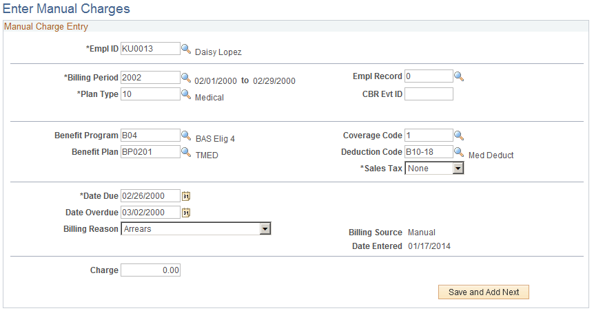 Enter Manual Charges page