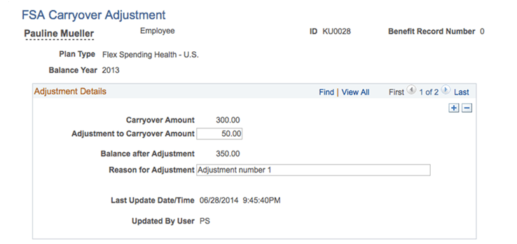 FSA Carryover Adjustment page