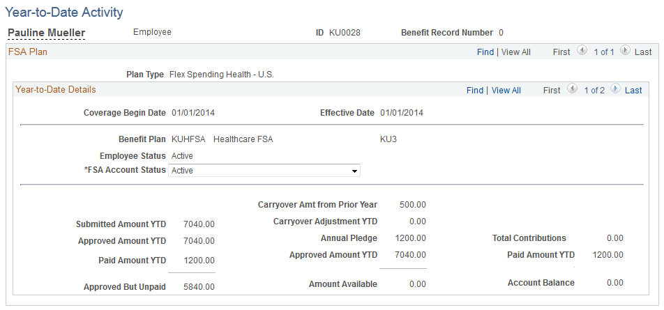 Year-to-Date Activity page