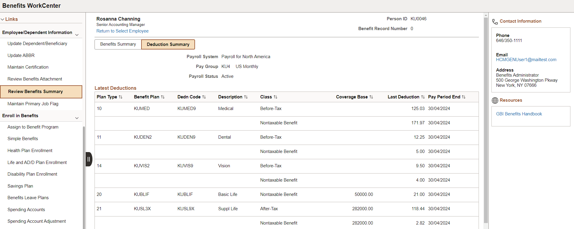 Deduction Summary Page