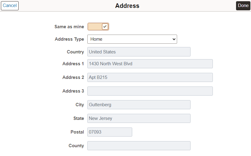 Address modal window