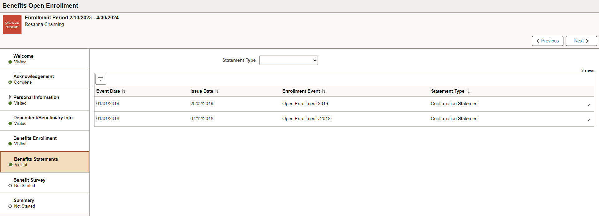 Benefits Statement Step of Open Enrollment AG