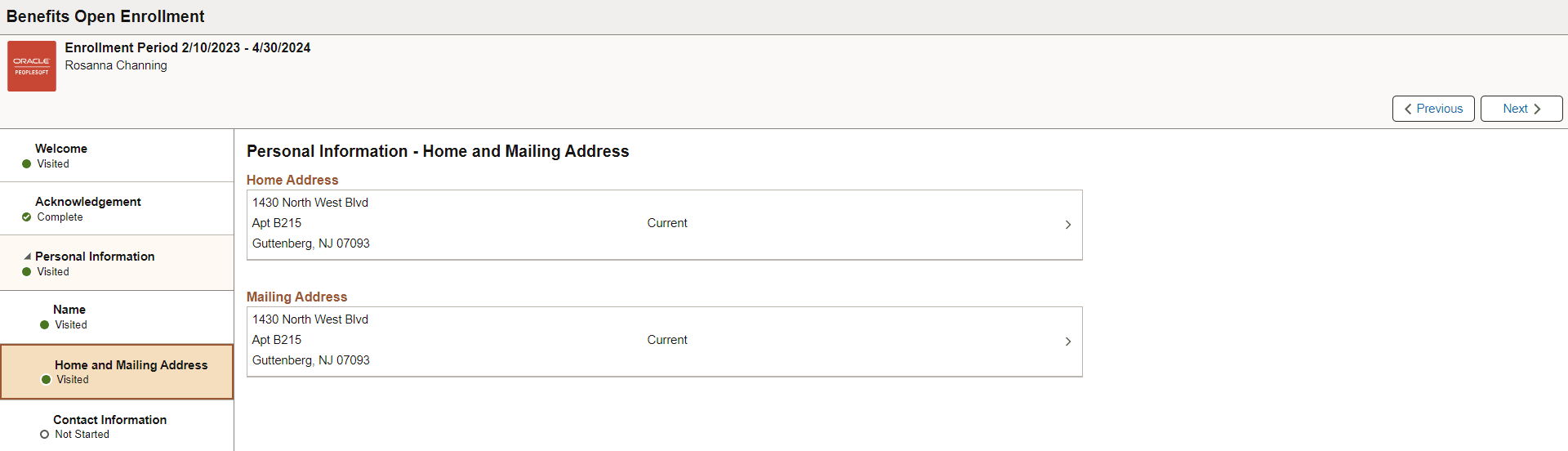 Personal Information_Address Step of Open Enrollment AG
