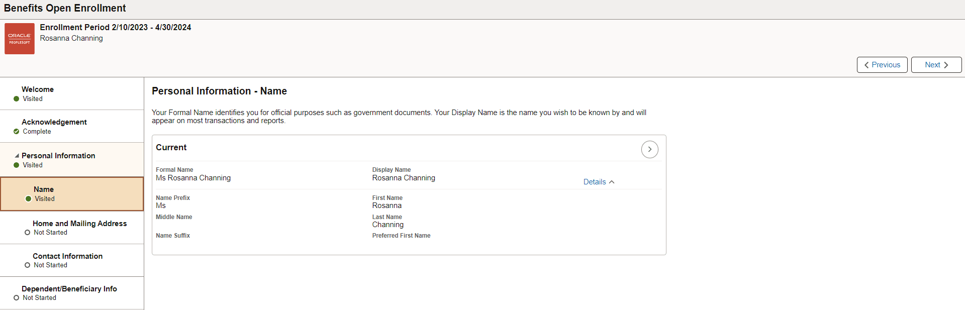 Personal Information_Name Step of Open Enrollment AG