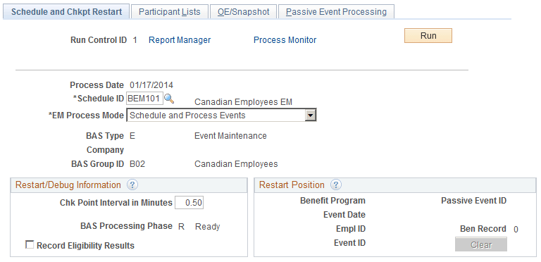 Schedule and Chkpt Restart page