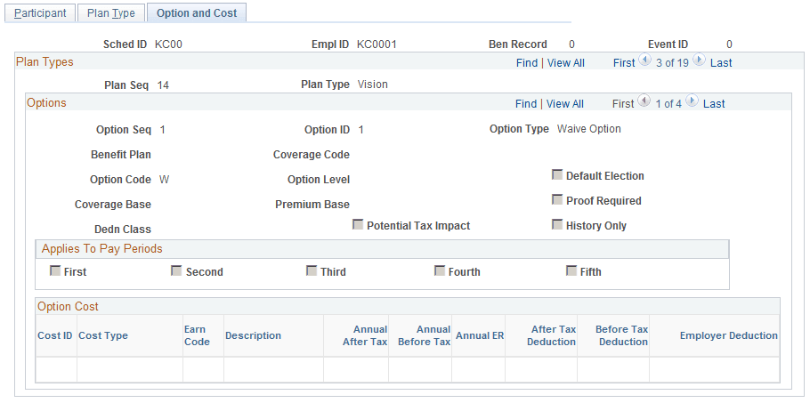 Option and Cost page