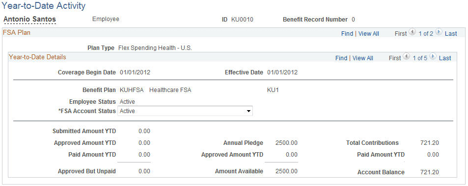 Year-to-Date Activity page