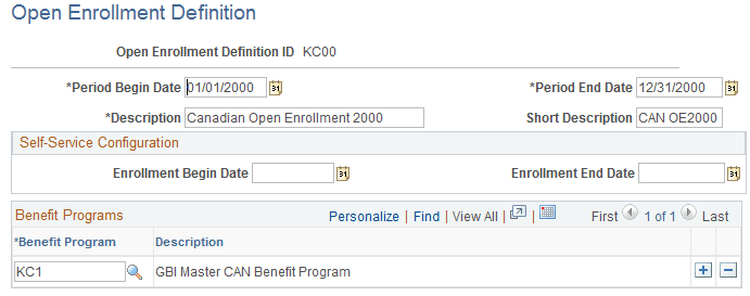 Open Enrollment Definition page
