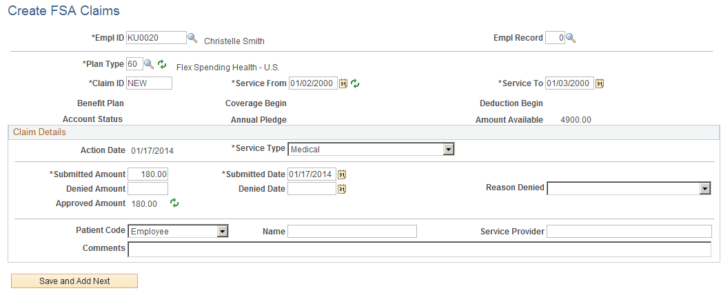 Create FSA Claims page