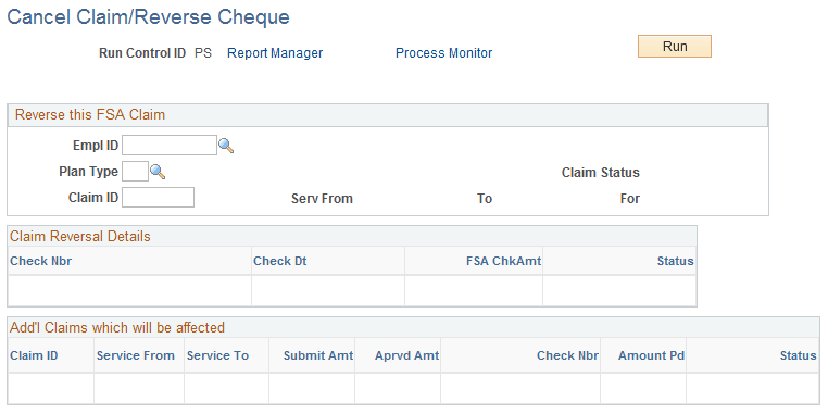 Cancel Claim/Reverse Cheque page