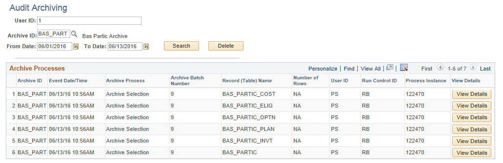 Audit Archiving page