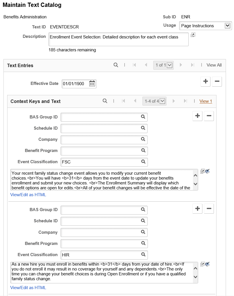 Maintain Text Catalog page