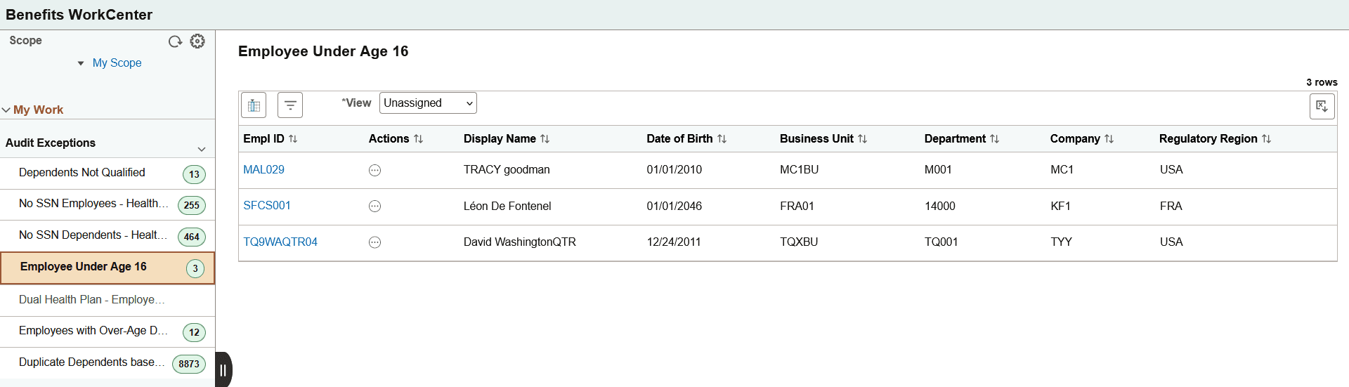 Employees Under Age 16 Page