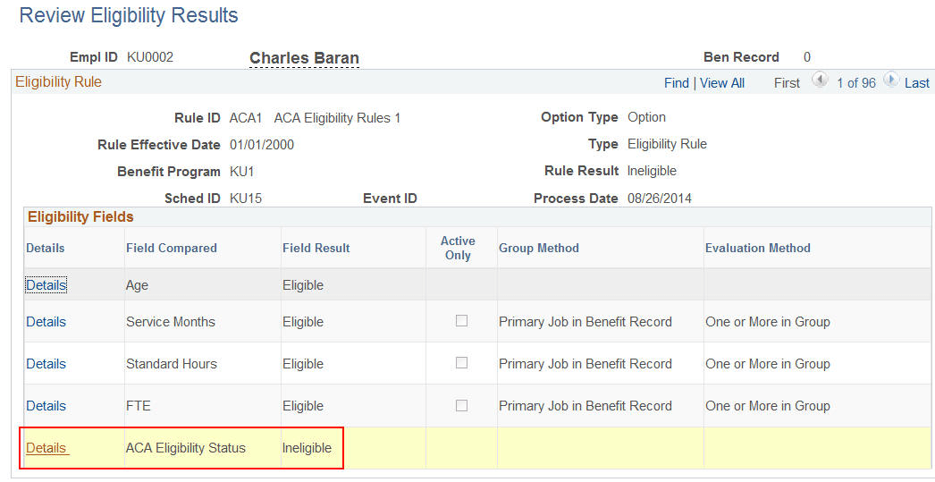 Review Eligibility Results page
