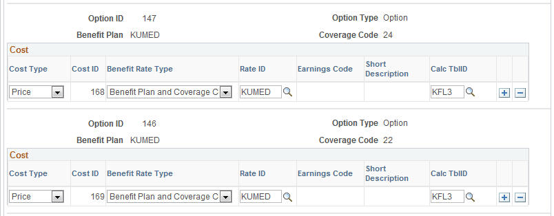 Benefit Program page - Options