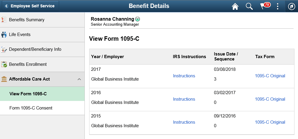 (Tablet) View Form 1095-C page