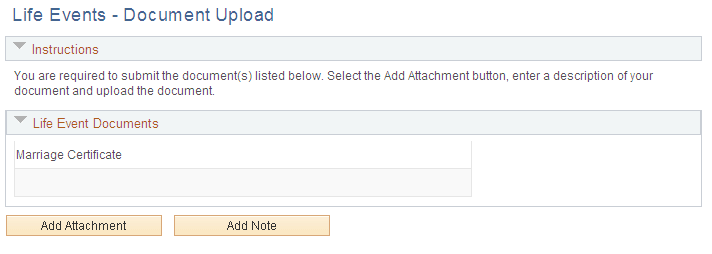 Life Events - Document Upload page