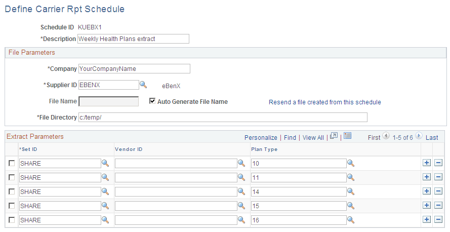 Define Carrier Rpt Schedule page