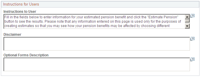 Self Service Calc Defaults page (2 of 3)